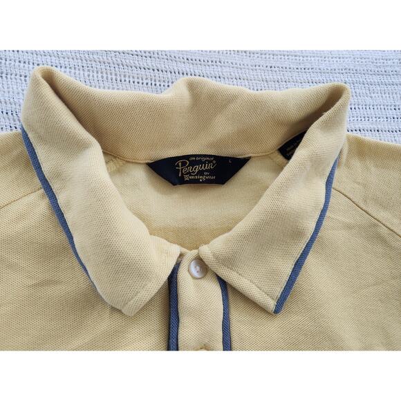 Original Penguin Yellow Polo Shirt Men’s Size L Pocket Logo Cotton Retro Mod - Picture 5 of 7